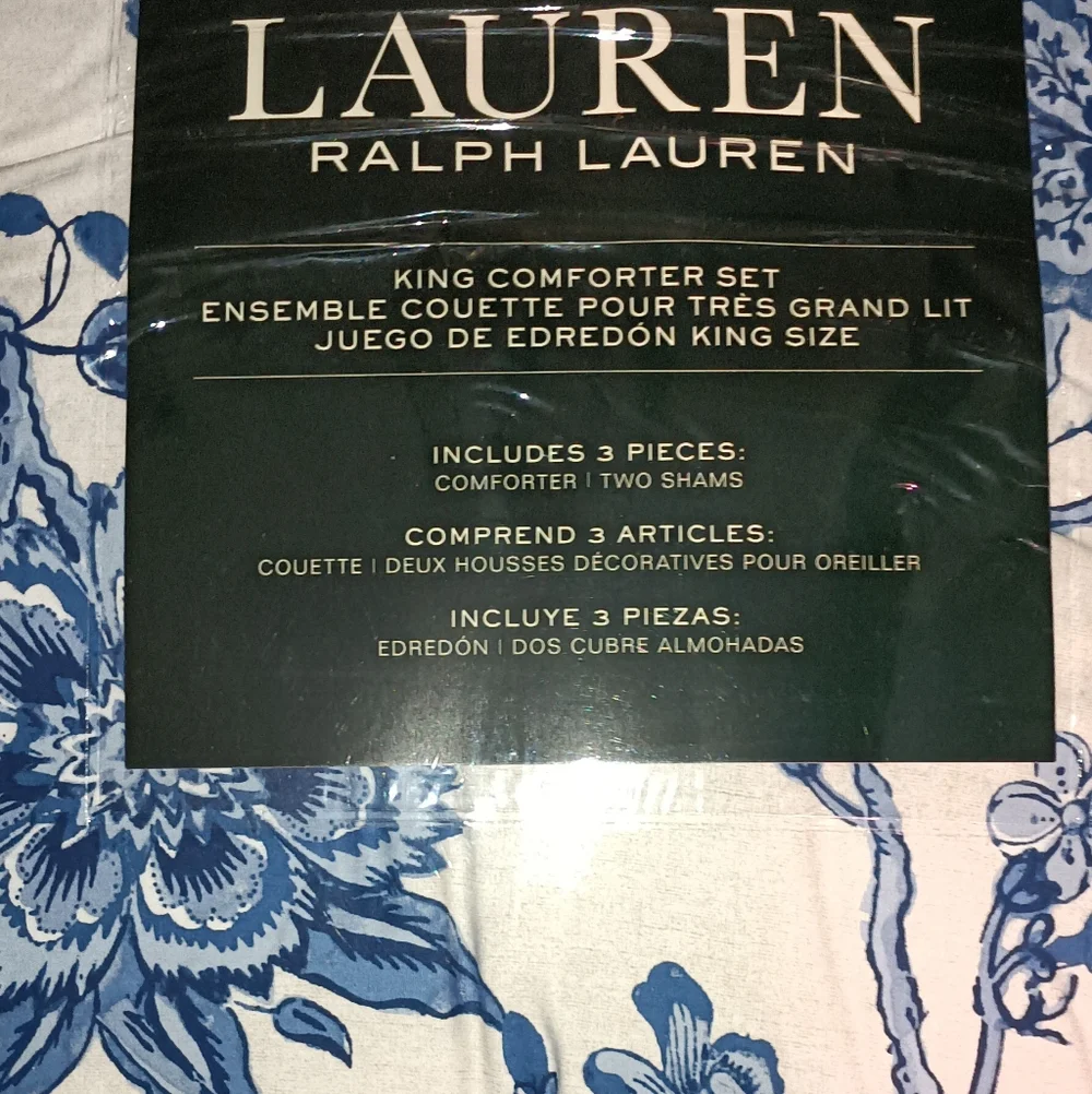 NWT Ralp Lauren Floral Blue and White Porcelain 3 pcs. Set Size King